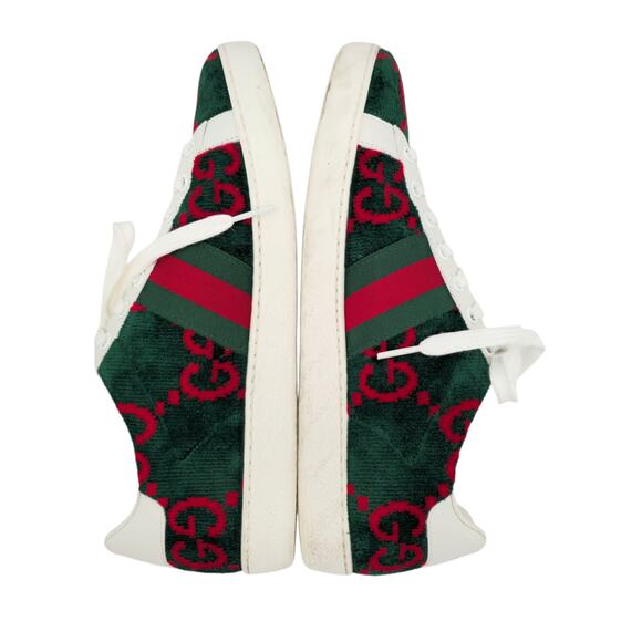 Gucci Ace GG Monogram Sneaker Size 38.5 US 8.5 Green Red Velvet Web Stripe Shoe - Picture 5 of 9